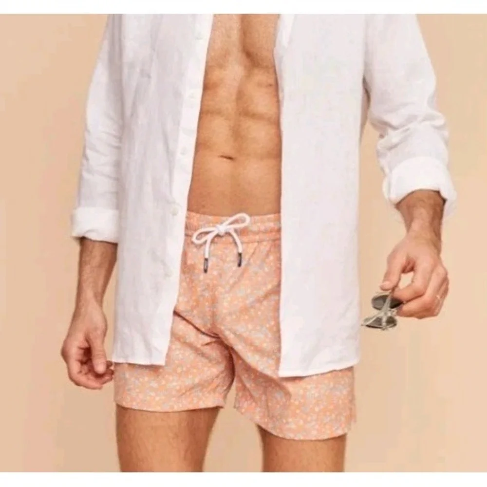 J&Josh Men's Swim Shorts Orange Flowers Luxury Swim Trunks Sz XXL JS26B2307 NWT